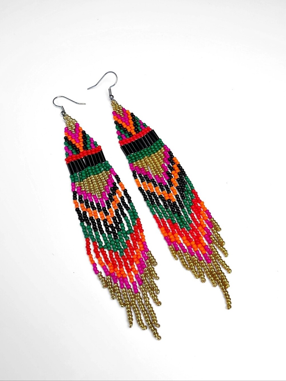 Safari Boho Fringe Beaded Earrings Handmade Jewelry Pink